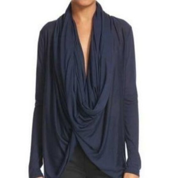 Alice + Olivia | Base Draped Wrap Popover Top Tencel Silk Blue Size M - Picture 2 of 15